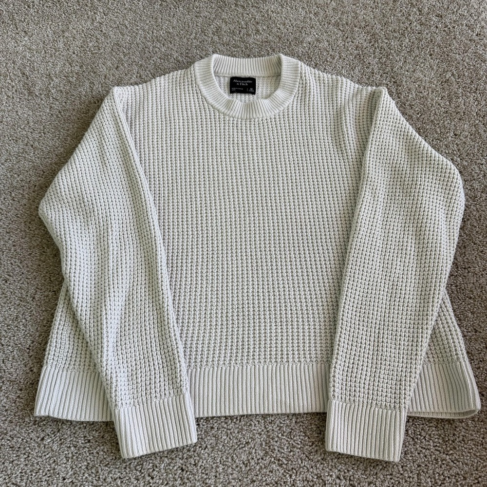 Abercrombie & Fitch Sweater Womens Medium White Waffle Knit Crewneck Pullover